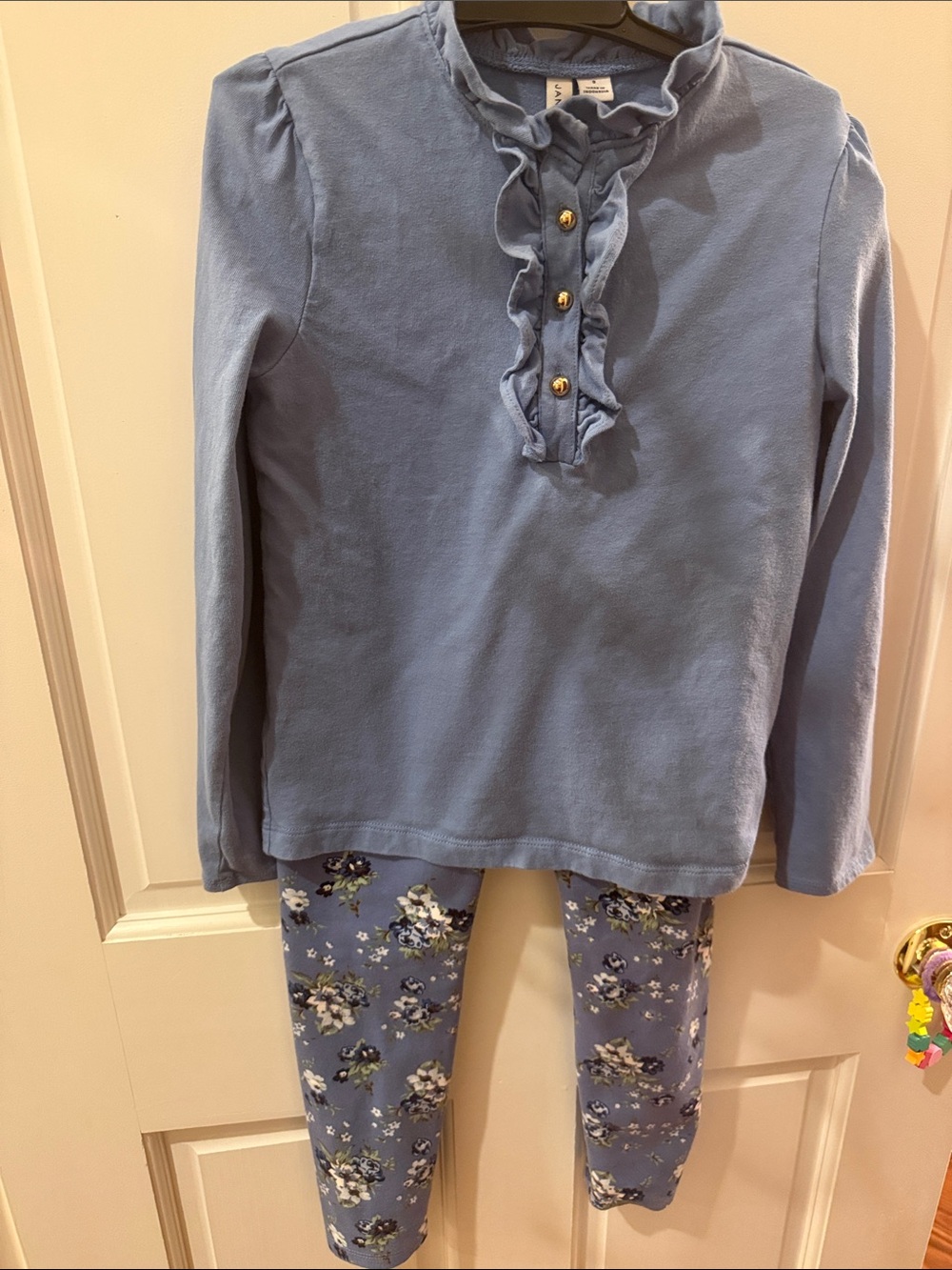 Janie and Jack size 8 Light Blue Ruffle Henley Top with Floral Leggings Set